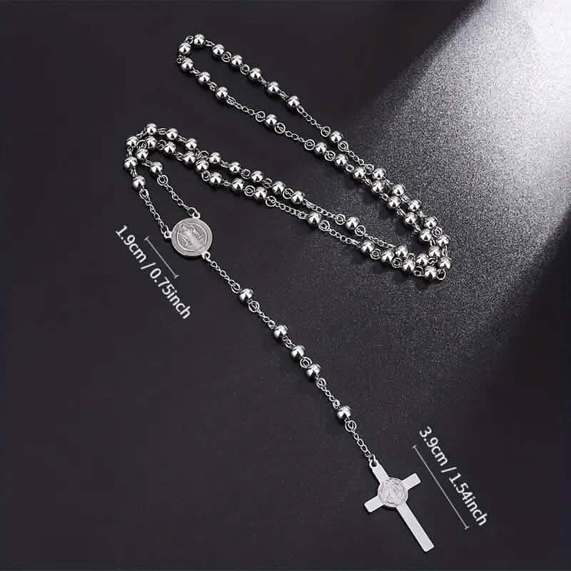 San Benito Golden Plated Stainless Steel Priest Saint Benedict Rosary Necklace