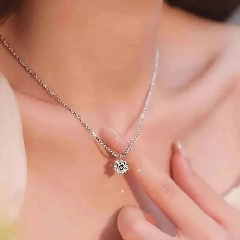 Sparkling Wave-Shaped Six-Claw Single Zirconia Pendant Necklace