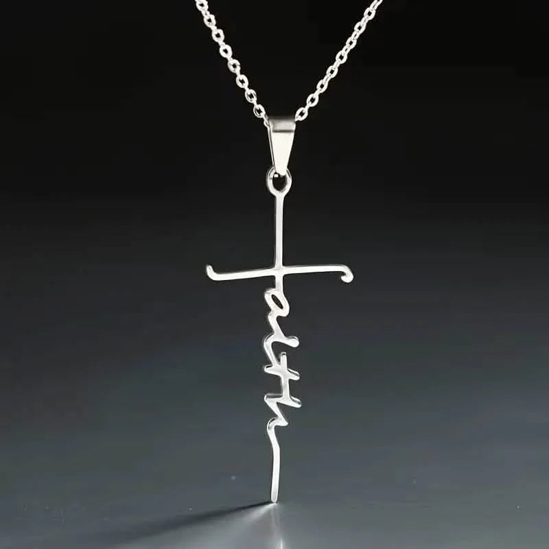 Stainless Steel Faith Word Church Prayer Religious Pendant Necklace
