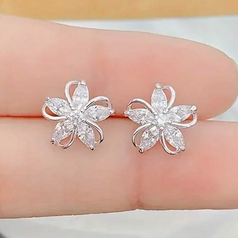 Stylish Zirconia Petal Flower Stud Earrings