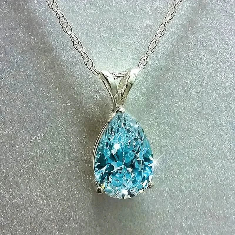 Teardrop Shaped Zirconia Pendant Copper Necklace