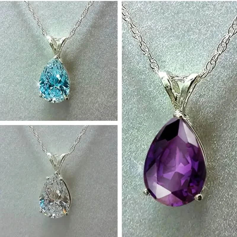 Teardrop Shaped Zirconia Pendant Copper Necklace