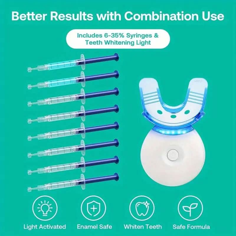Teeth Whitening Gel Kit with 6 Teeth Cleaning Gel + 2 Dental Trays + Cleaning Led Light