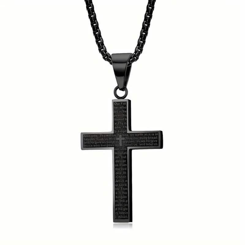 Titanium Steel Cross Prayer Pendant Necklace