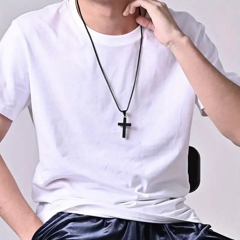 Titanium Steel Cross Prayer Pendant Necklace