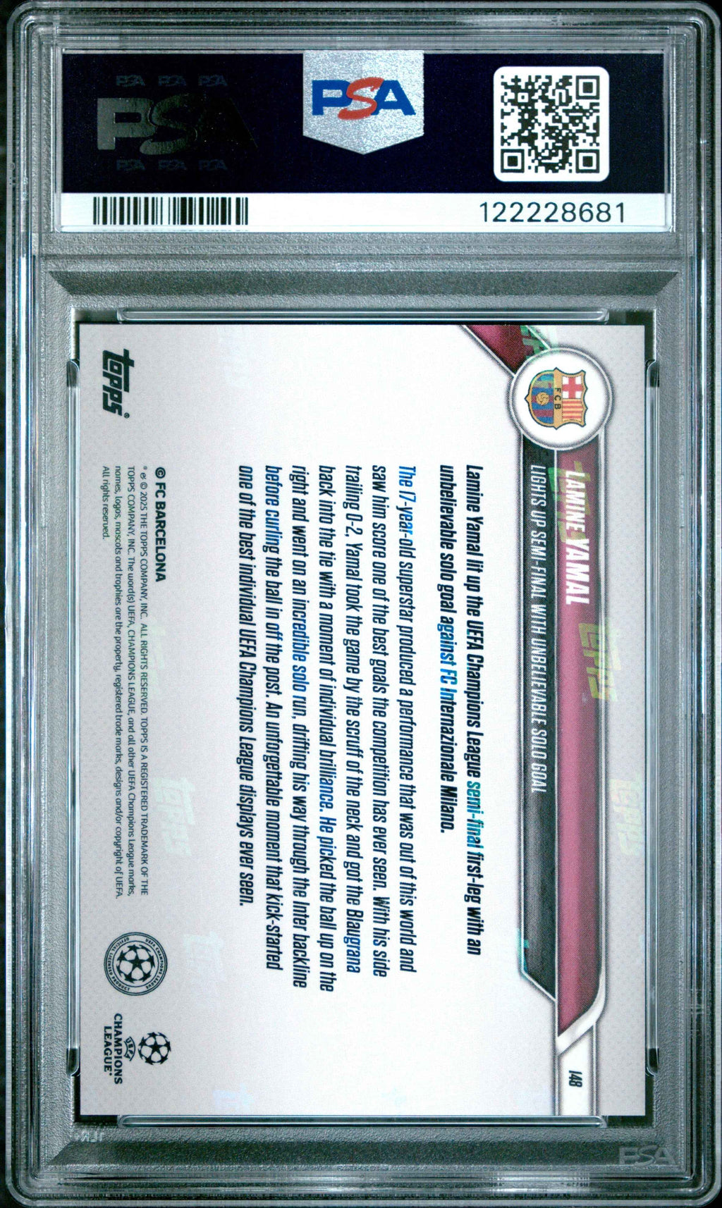 Graded 2024 Topps Now UCL Lamine Yamal #148 Orange Foil /25 Rookie RC Soccer Card PSA 10 Gem Mint