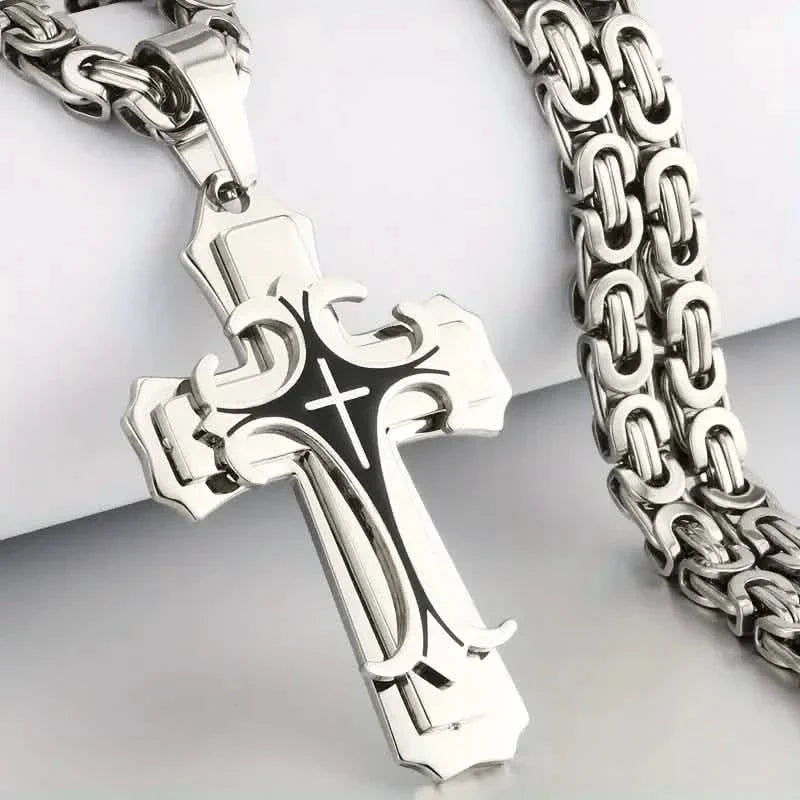 Vintage-Inspired Men's Flat Handmade Cross Pendant Necklace