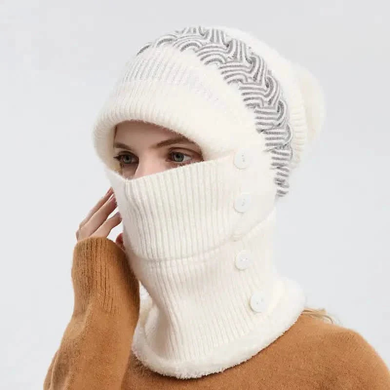 Warm Knitted Beanie Hat and Neck Warmer Set