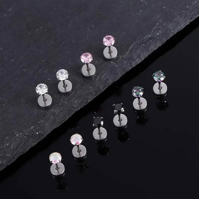 Women's Cubic Zirconia Surgical Stainless Steel Flat Back Earrings