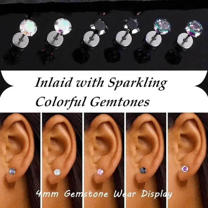 Women's Cubic Zirconia Surgical Stainless Steel Flat Back Earrings