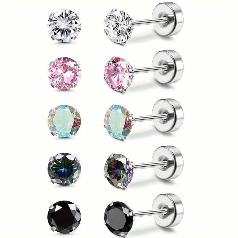 Women's Cubic Zirconia Surgical Stainless Steel Flat Back Earrings