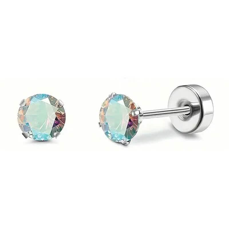 Women's Cubic Zirconia Surgical Stainless Steel Flat Back Earrings