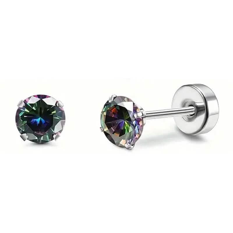 Women's Cubic Zirconia Surgical Stainless Steel Flat Back Earrings