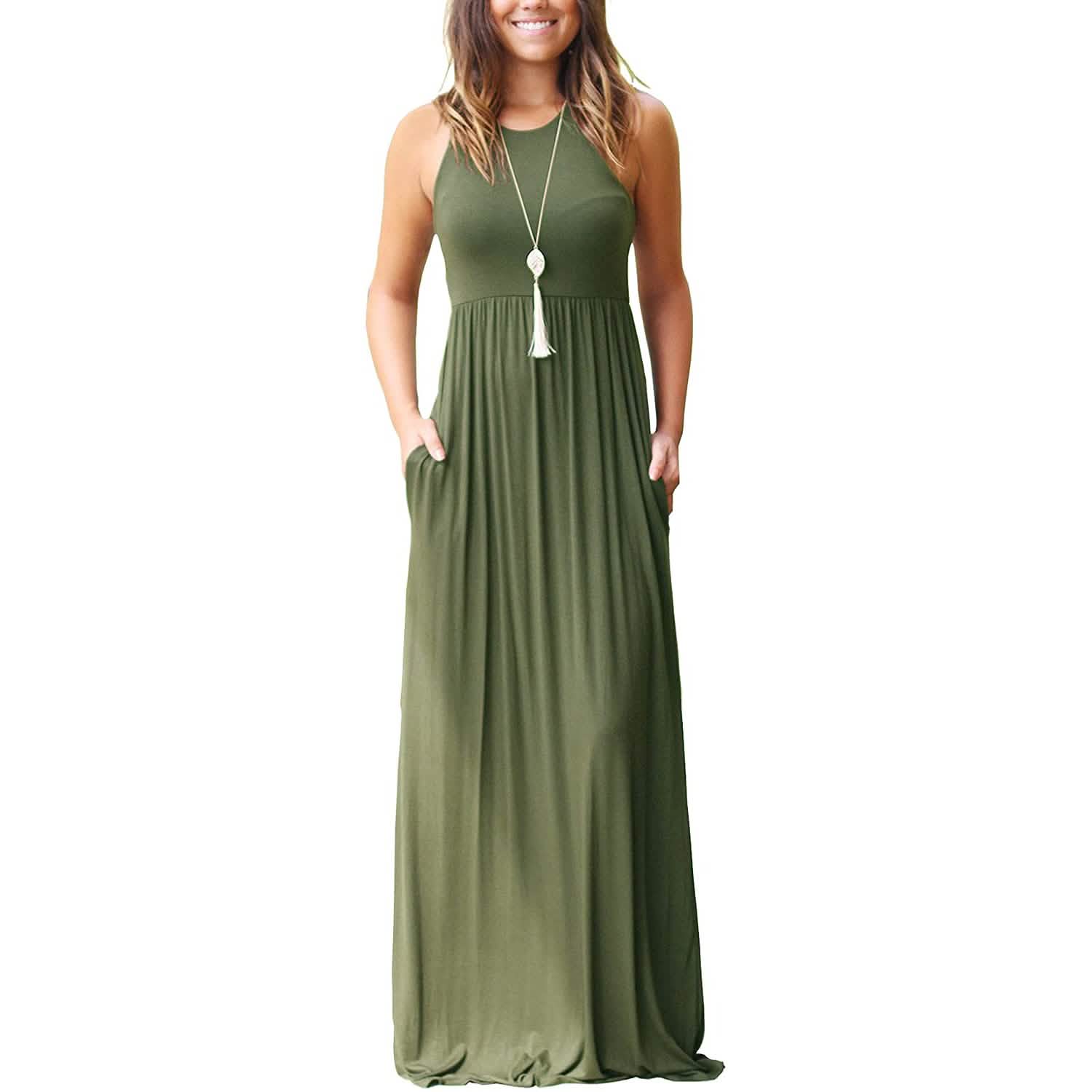 Women's Fashion Summer Sleeveless Racerback Loose Plain Maxi Dresses