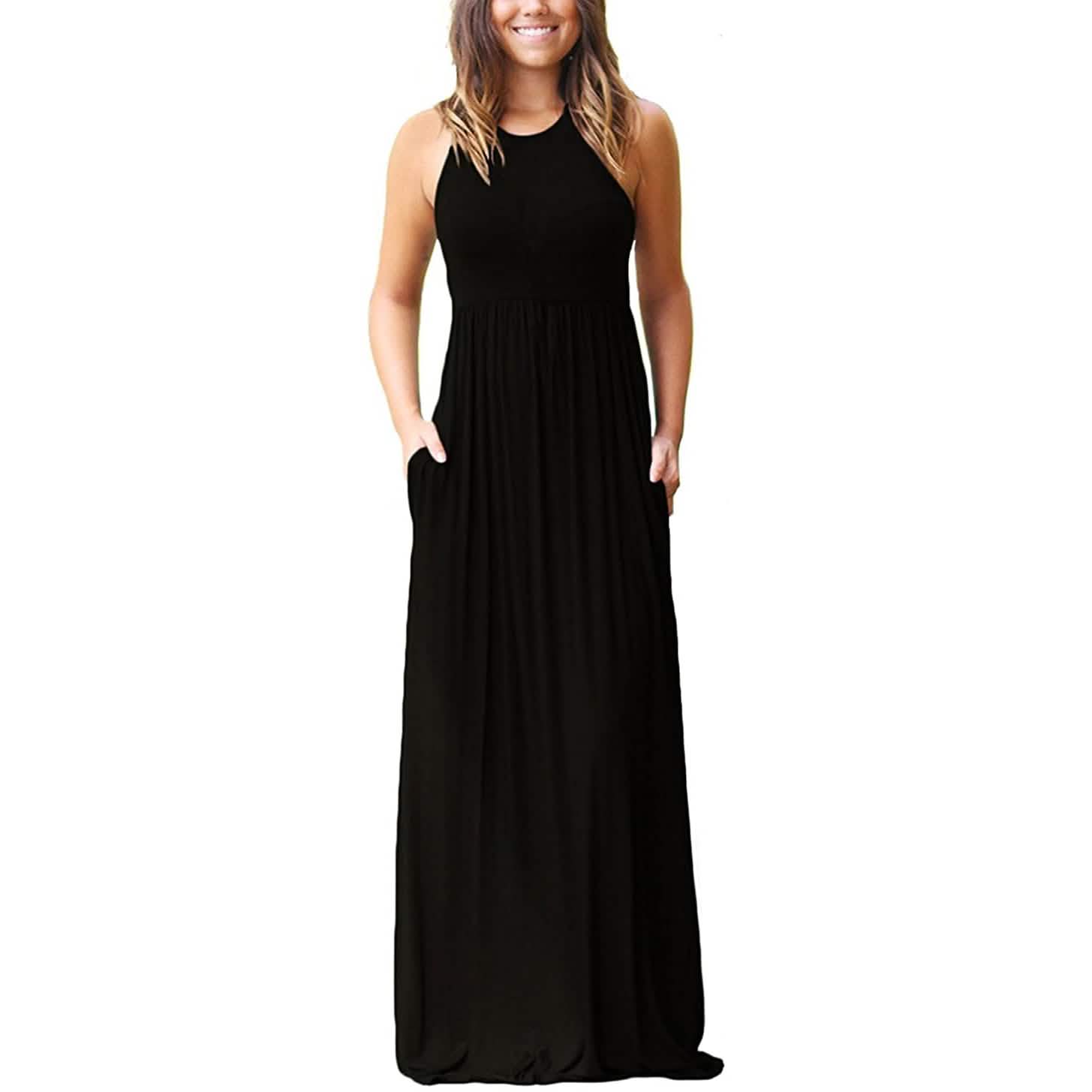 Women's Fashion Summer Sleeveless Racerback Loose Plain Maxi Dresses