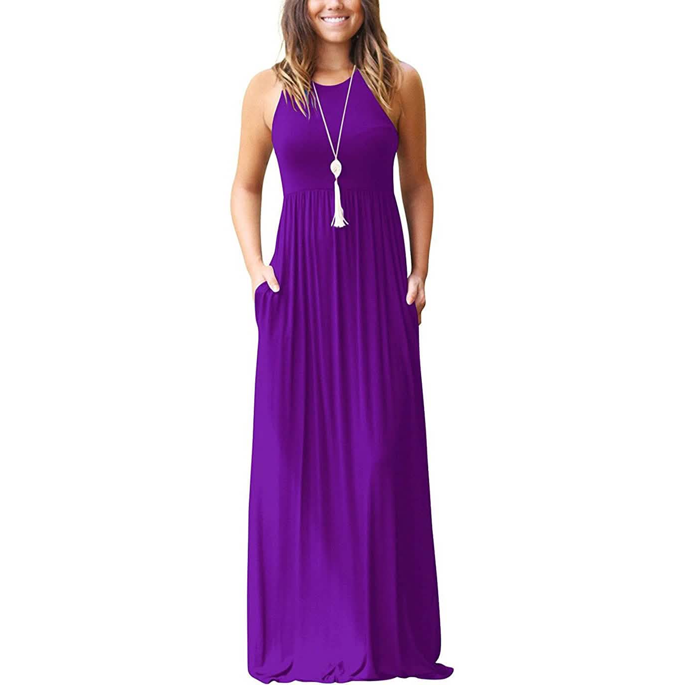 Women's Fashion Summer Sleeveless Racerback Loose Plain Maxi Dresses