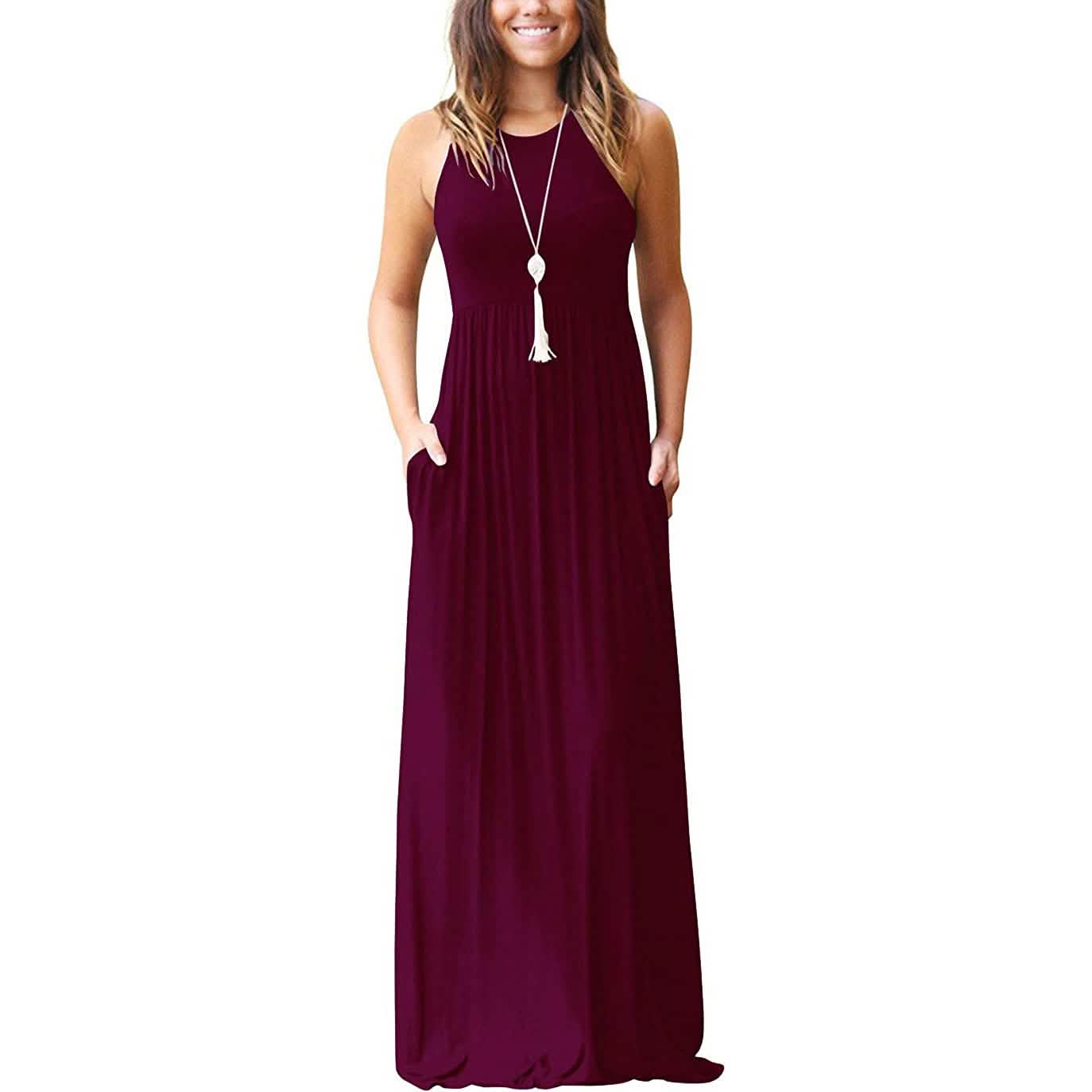 Women's Fashion Summer Sleeveless Racerback Loose Plain Maxi Dresses