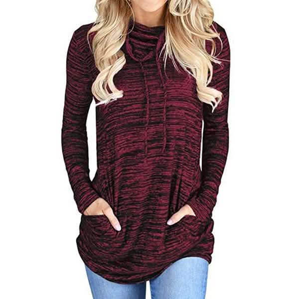 Women's Long Sleeve High Collar Tops Casual Tie Dye Sweatshirt