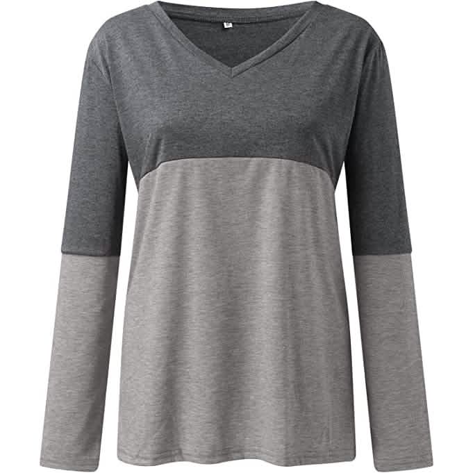 Women's Long Sleeve V Neck Loose Basic Shirt