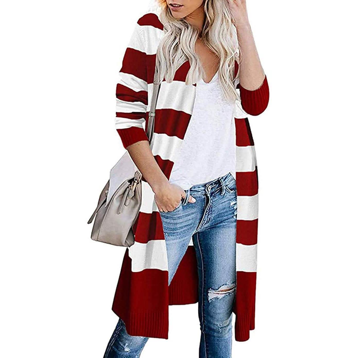 Women’s Open Front Long Cardigan Long Sleeves Lightweight Knit Fall Sweater