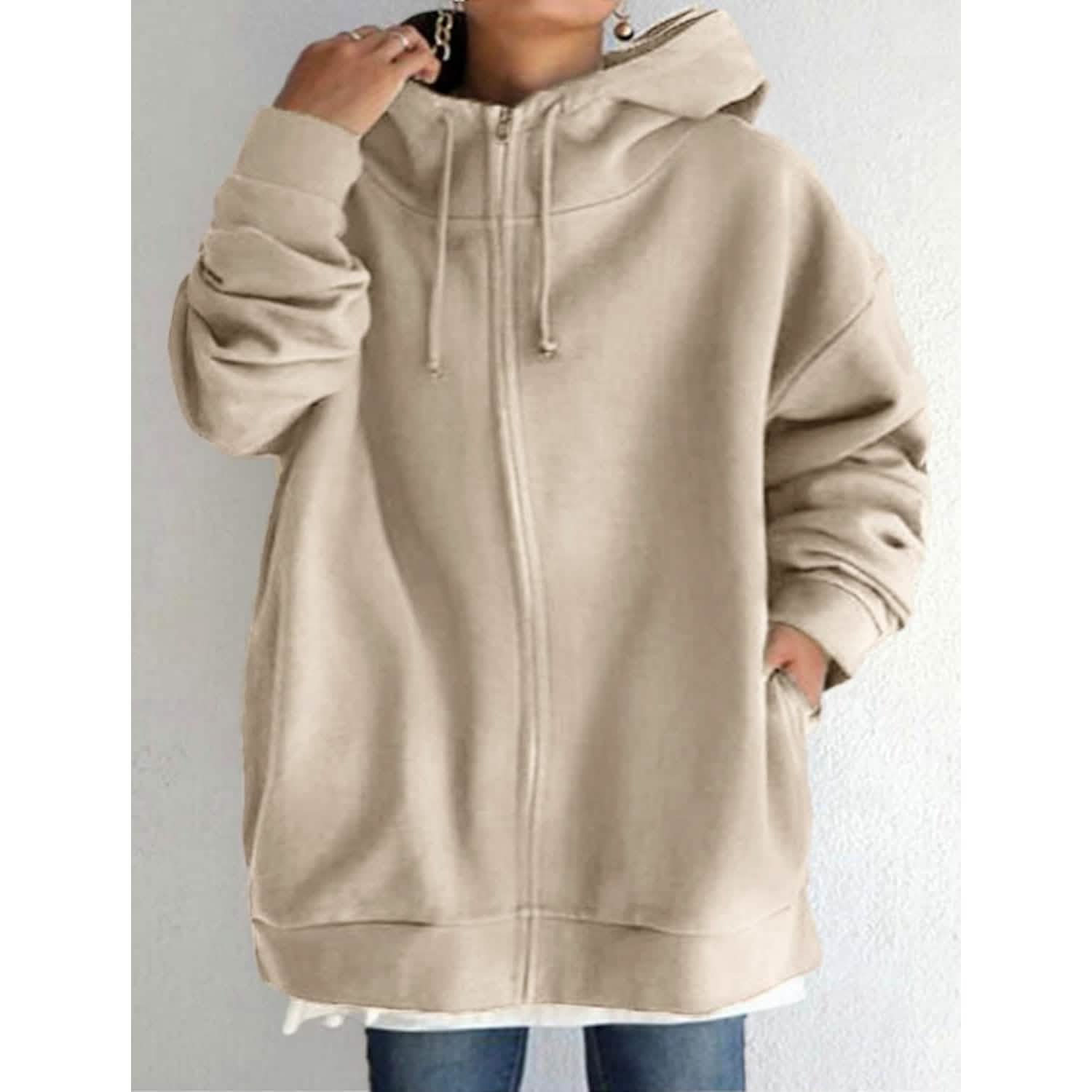 Women's Plus Size Jacket Zipper Pocket Solid Formal Long Sleeve