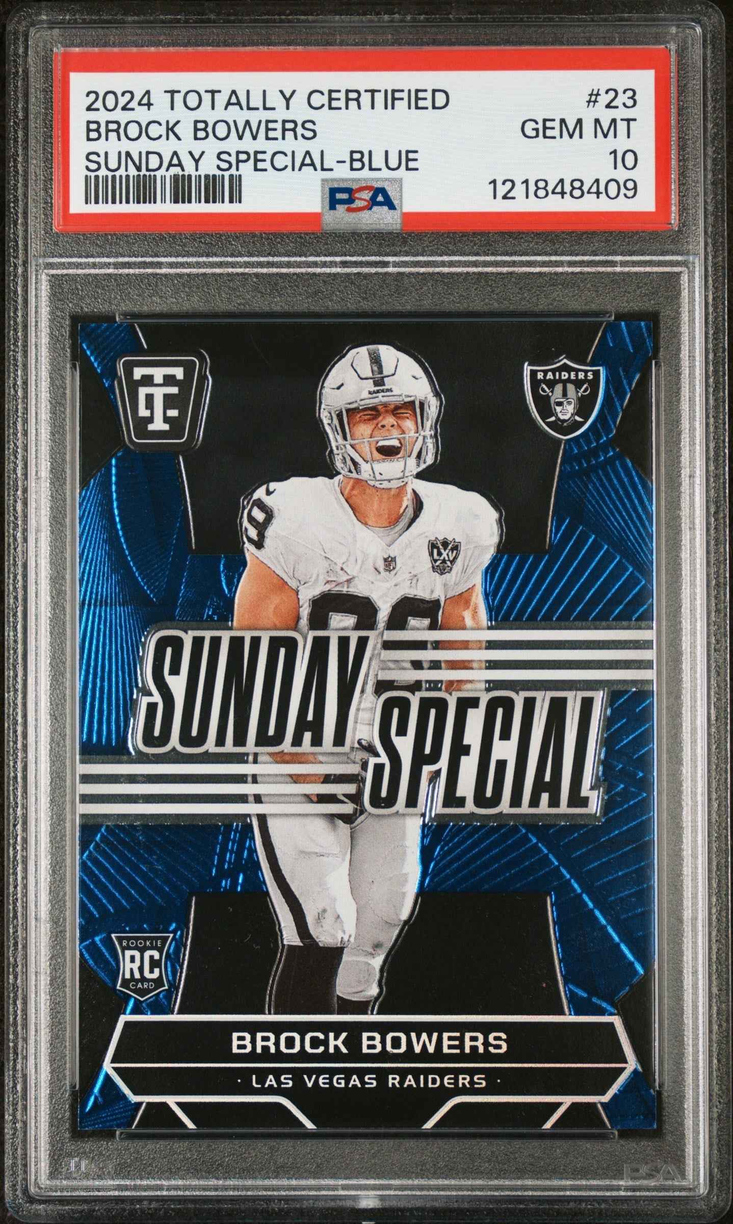 Graded 2024 Panini Totally Certified Brock Bowers #23 Sunday Special Blue /199 Rookie RC Football Card PSA 10 Gem Mint